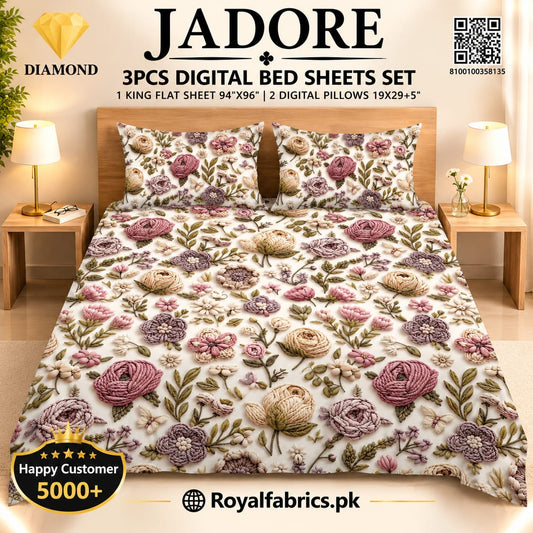 JADORE 3PCS DIGITAL 5D BED SHEET SET (Diamond)