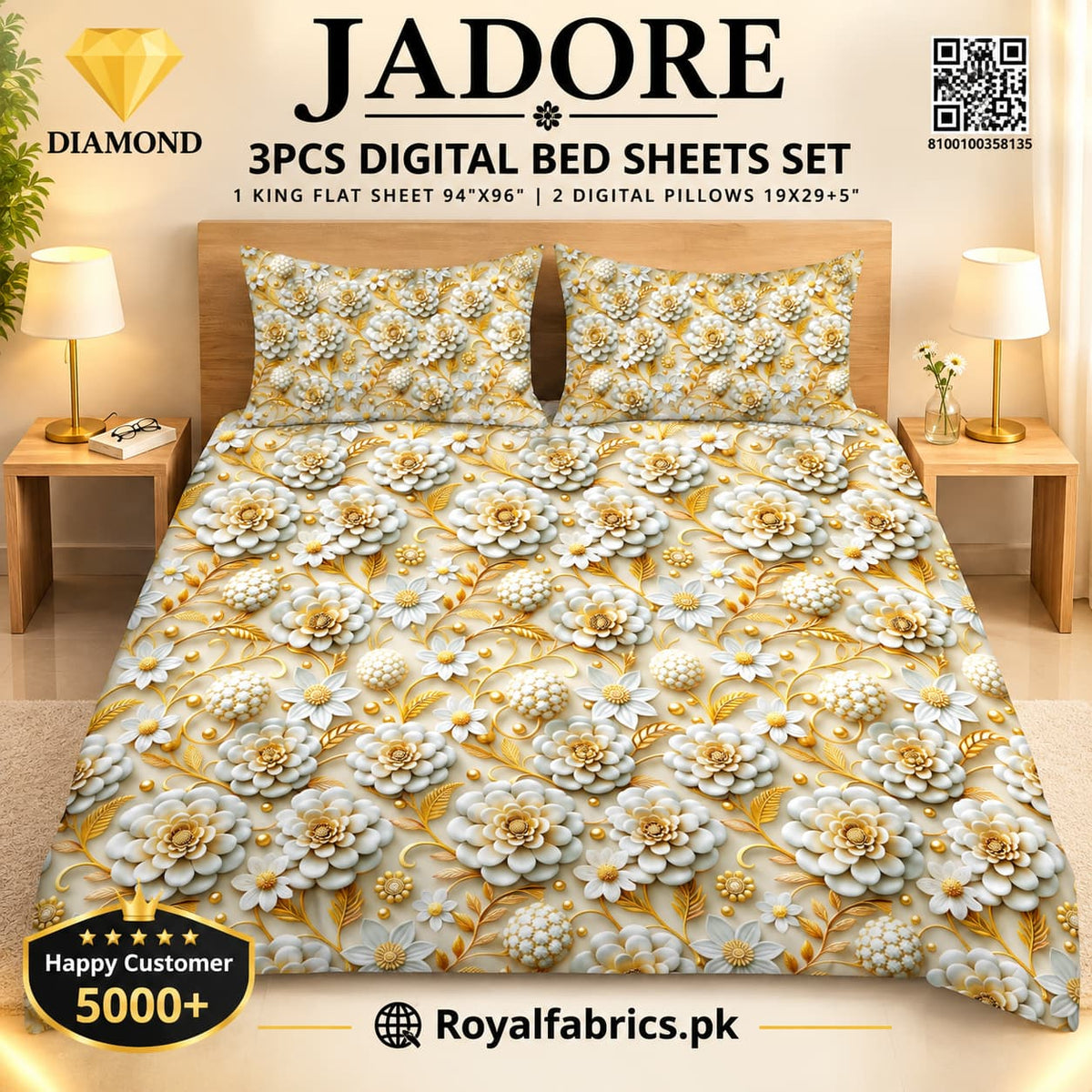 JADORE 3PCS DIGITAL 5D BED SHEET SET (Diamond)