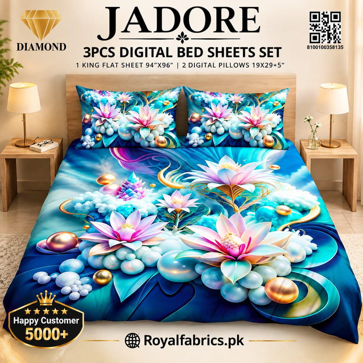 JADORE 3PCS DIGITAL 5D BED SHEET SET (Diamond)