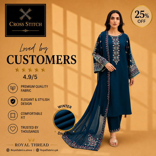 CROSS STITCH DHANAK 3PC EMBROIDERED