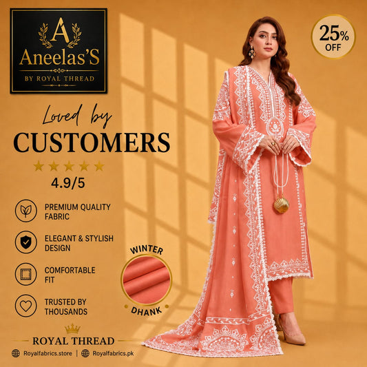 Aneela'S DHANAK 3PC EMBROIDERED