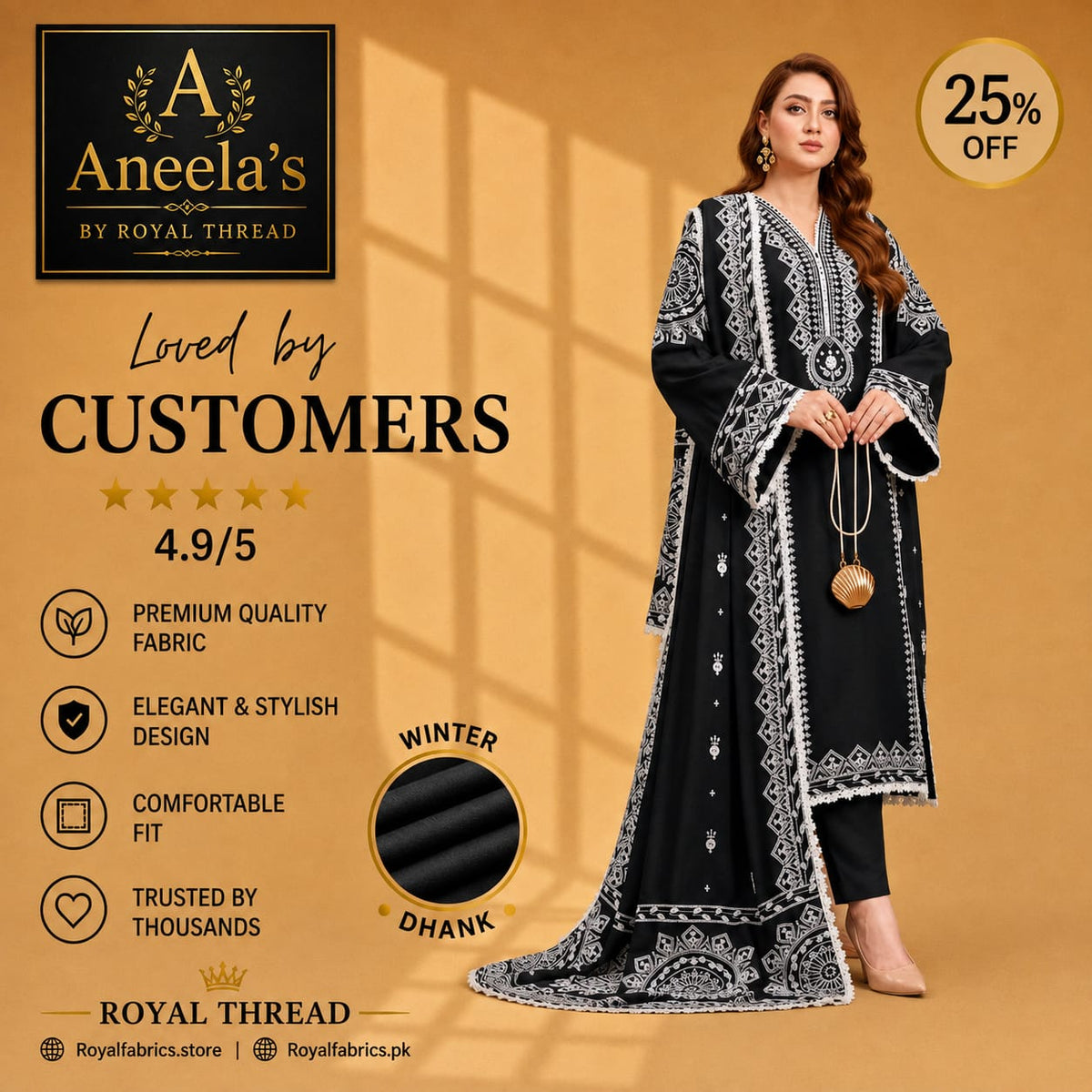 Aneela'S DHANAK 3PC EMBROIDERED